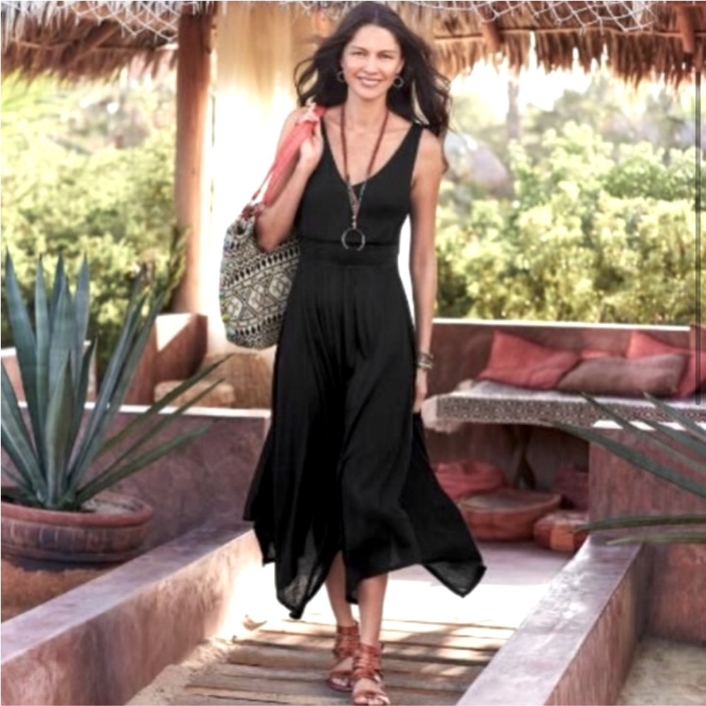 Sundance lightweight black midi sleeveless  summer dress size S